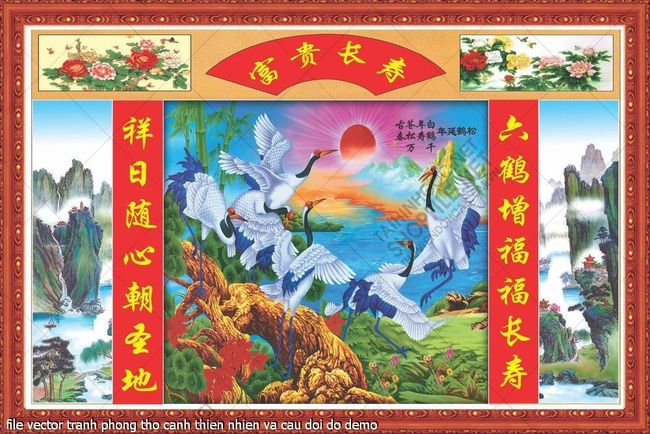 file vector tranh phong tho canh thien nhien va cau doi do